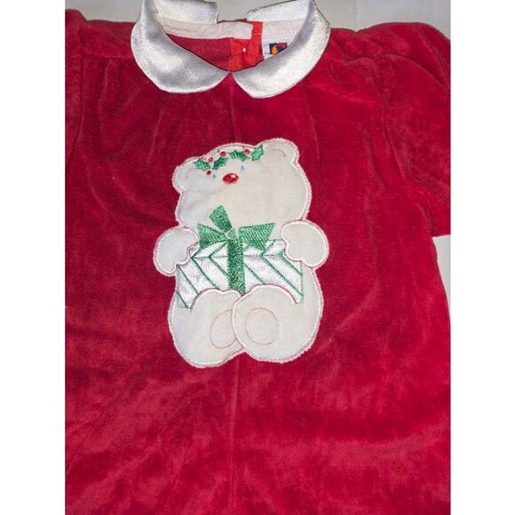 Vintage Carter's Red Velour Christmas Bear Pajamas Satin Collar 18 months - Picture 2 of 7